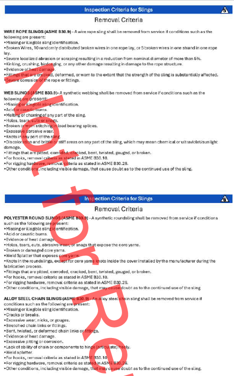 ASME B30.9 wire rope sling inspection criteria and safety guidelines